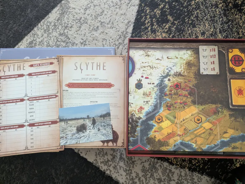 Scythe w Legendary boxie + duża mapa + Najeźdźcy z Dalekich Krain + Igrając z wiatrem + dodatkowe karty + piankowy insert view 2